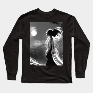 Timeless Beauty: Stunning Black and White Portraits of Anime Girls Gothic Fashion Goth Dark Long Sleeve T-Shirt